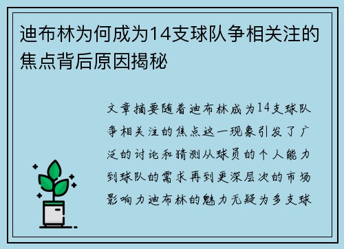 迪布林为何成为14支球队争相关注的焦点背后原因揭秘